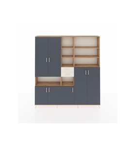 Arges Dolap 17 Raflı 2 Çekmeceli 7 Kapaklı 220x30x243 Çam-Antrasit/Aytaşı