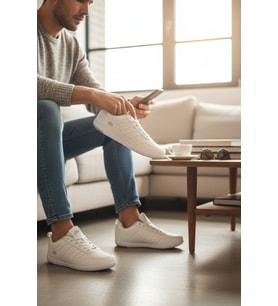 Enoch Erkek Spor ve Günlük Ayakkabı Tam Ortopedik Tabanlı Beyaz Şeritli Minimalist Sneaker