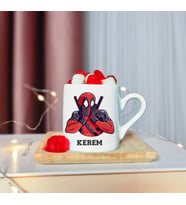 Deadpool Tasarımlı Ahşap Tabaklı Kişiye Özel Türk Kahvesi Fincanı