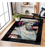 Dijital Baskı Siyah Beyaz Desensiz Polyester Düz Dokuma Kaymaz Tabanlı Modern Salon Halısı