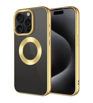Coverzone Apple iPhone 15 Pro ile uyumlu K?l?f Kamera Korumal? Logo G�steren Parlak renk kenar �izgileri ile ??k bir tasar?m Colored Z-Omega Kapak Gold
