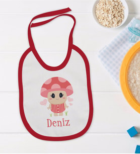 BK Kids Kişiye Özel İsimli Kırmızı Bebek Mama Önlüğü-10