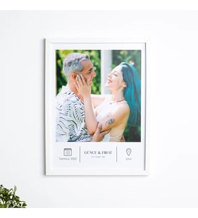Stüdyo 14 Kişiye Özel Çerçeveli Kolaj Fotoğraf Tablosu Tarih + İsim + Konum + Özel Mesaj Yıldönümü & Sevgililer Günü Hediyesi