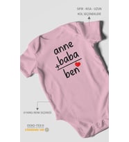 Anne Baba ve Ben Baskılı Bebek Zıbını – Çıtçıtlı Body  %100 Pamuk Kısa Kol (Koyu Pembe)