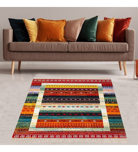 Kilim Desenli Renk Geçişli Yıkanabilir Kaymaz Taban Leke Tutmaz Etnik Salon Halısı ve Yolluk (Çok Renkli)