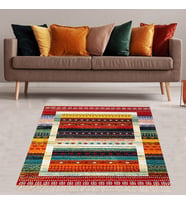 Kilim Desenli Renk Geçişli Yıkanabilir Kaymaz Taban Leke Tutmaz Etnik Salon Halısı ve Yolluk (Çok Renkli)