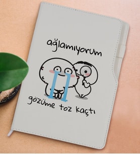 BK Gift Gözüme Toz Kaçtı Tasarımlı Beyaz Termo Deri Not Defteri 15x21cm-1