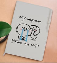 BK Gift Gözüme Toz Kaçtı Tasarımlı Beyaz Termo Deri Not Defteri 15x21cm-1