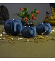 DEKORATİF ÜÇLÜ TEALIGHT TASARIM MUMLUK SETİ - MUM HEDİYELİDİR (Lacivert)
