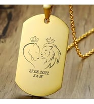 Kişiye Özel İsimli Künye Çelik Kolye Plaka Aslan Kolye Tasarım (Gold)