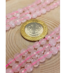 Pembe Kuvars Taşı YASSI Faset Kesim YARIM Dizi 6x4mm (18cm uzunluğundadır)