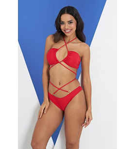 Ruko Maio 2315-1 Kırmızı Çapraz İp Modelli Boyundan Bağlamalı Bikini