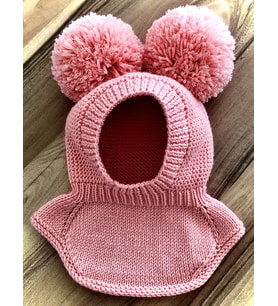 Bebek - Çocuk Kar Maskesi Balaklava Ponponlu Şapka - Bebek - Çocuk Hediye Şapka (Pembe)