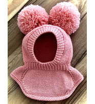 Bebek - Çocuk Kar Maskesi Balaklava Ponponlu Şapka - Bebek - Çocuk Hediye Şapka (Pembe)