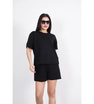 Osy Modal yumuşak dokulu Kumaş Kadın Bisiklet Yaka T-shirt Kısa Şort İkili Takım - Siyah