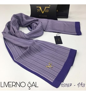 Çizgili Desen Livorno Seri Şal Eşarp Askısı ile Birlikte 75x200 cm Lila-75x200