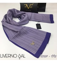Çizgili Desen Livorno Seri Şal Eşarp Askısı ile Birlikte 75x200 cm Lila-75x200