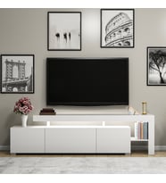 Beliz Modern LED Işıklı 3 Kapaklı, Raflı TV Sehpası – 192 cm, Beyaz