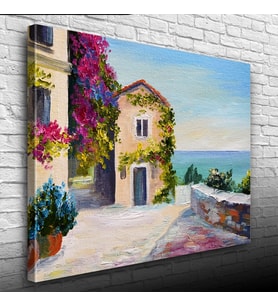 Sahildeki Sarmaşıklı Ev Yağlıboya Kanvas Tablo 50 x 70