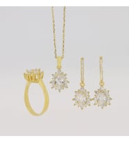 925 Ayar Gümüş Damla Beyaz Taşlı Gold Anturaj Set