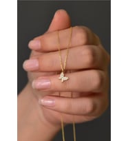 925 Ayar Gümüş Gold Kaplama Beyaz Taşlı Minimal Kelebek Kolye