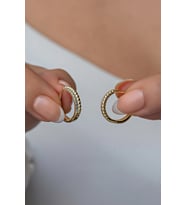 925 Ayar Gümüş Gold Zirkon Taşlı Halka Küpe