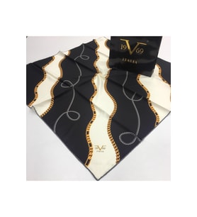 Zincirli Desen Black Seri Twill Eşarp Eşarp Askısı ile Birlikte 90x90 cm Krem Ma
