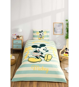 Özdilek Lisanslı Lastikli Çarşaflı Tek Kişilik Çocuk Nevresim Takımı-Mickey Mouse Hawaii Mint (Mint Yeşili)