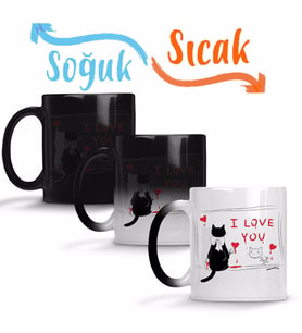 Kedi Cat Love Sihirli Kupa Bardak Porselen