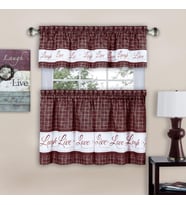Lexroo Home Furnishings Live, Love, Laugh - Baskılı Kat & Kısa Perde Seti - 58x36 - Bordo