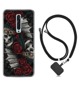 Oppo Reno 2Z 4 Lite 4 Pro 5 6 7 A31 Kılıf Boyun Askılı Silikon Skull Rose 1673