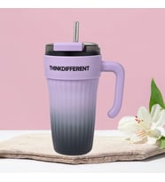Bondy Think Different Kulplu Kapaklı Büyük Boy Mug 860 ml - Pipetli Paslanmaz Çelik Termos Bardak (Mor)
