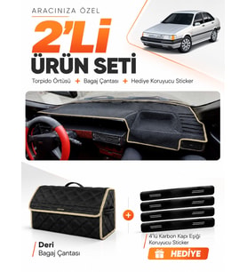 FIAT TEMPRA (1992-1997) ANALOG KONSOL Uyumlu Torpido Örtüsü + Deri Bagaj Çantası Seti - Siyah Bej