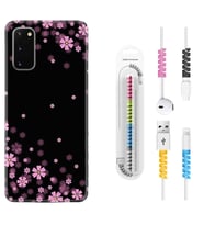 Samsung A02S A03S A10 A12 A13 A21S A22 Kılıf Kablo Koruma Spiral Silikon Black flowers 1391