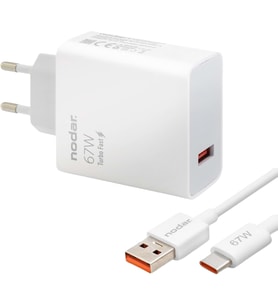 67W Turbo Fast Hızlı Şarj Seti (USB-A 67W Şarj Başlığı + Type-C Kablo), Turbo Şarj Uyumlu, Akıllı Akım Destekli Güvenli Şarj Aleti, Parlak Beyaz