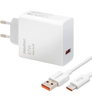 67W Turbo Fast Hızlı Şarj Seti (USB-A 67W Şarj Başlığı + Type-C Kablo), Turbo Şarj Uyumlu, Akıllı Akım Destekli Güvenli Şarj Aleti, Parlak Beyaz