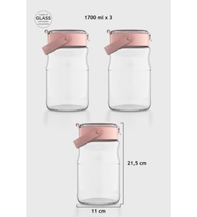 Renga Mono 1700 ml Bej Kapaklı 3'lü Cam Kavanoz Seti 131072