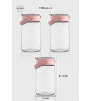 Renga Mono 1700 ml Bej Kapaklı 3'lü Cam Kavanoz Seti 131072 (Pembe)
