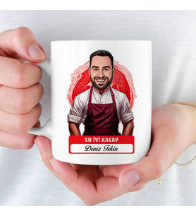 En İyi Erkek Kasap Karikatürlü ve İsimli Kupa Bardak