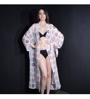 PAREDORA Beyaz Ortanca Desenli Kimono Pareo