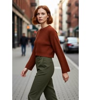 Kadın Oversize Gri Akrilik Selanik Dokuma Super Crop İspanyol Kol Triko Kazak Günlük Stilinize