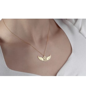 Kişiye Özel 925 Ayar Gümüş Minimal Melek Kanatlı Numara Kolye (Gold)