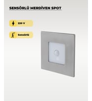 3W Krom Kare Sensörlü Sıva Altı Merdiven Spot 3200K (Sarı Işık)