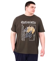 Mode XL Büyük Beden Erkek T-Shirt Bisiklet Yaka OPTIMISTIC U25028 Haki