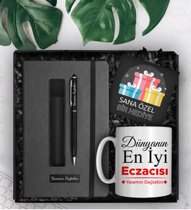 Eczacılara Özel Kişiye Özel Defter & Deri Kılıflı Touch Pen Kalem & Tasarım Kupa Hediye Seti