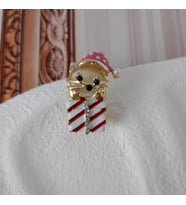 Lente Aksesuar Pembe Şapkalı Hediye Kutulu Kedi Broş-Yeni Yıl Kedisi Yaka İğnesi (Çok Renkli)