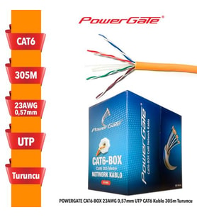 POWERGATE CAT6-BOX-OR, 23AWG, 0,57mm, UTP, CAT6 Kablo, 305m, Turuncu