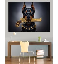 Silah Tutan Doberman Köpek Dekoratif Kanvas - Mdf Ahşap Tablo