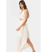 Rahat Yazlık Dokuma Elbise A Kesim Cut Out Detaylı Bisiklet Yaka Profesyonel Görünüm Modern Stil