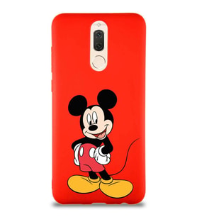 Huawei Mate 10 Lite Soft Premier Kapak Mickey Mouse-E Tasarımlı Silikon Kılıf - Kırmızı (Şeffaf)